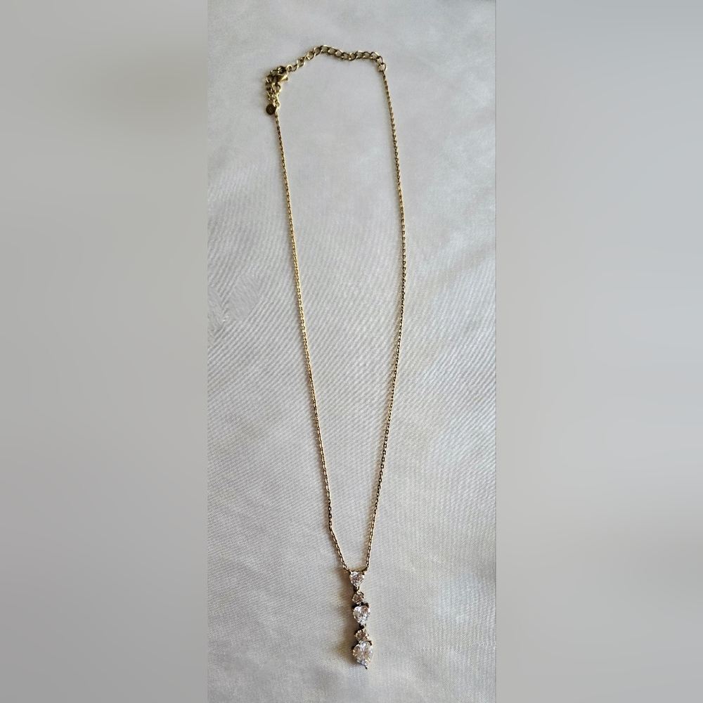 Gold Pendant Necklace with Crystal Accents